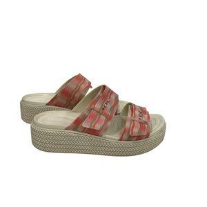 CROCS Brooklyn Woven Buckle Wedge Sandals Multicolored Pink Womens Size 8